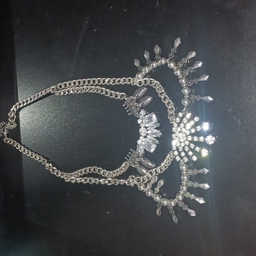 Silvertone Crystal Statement Necklace